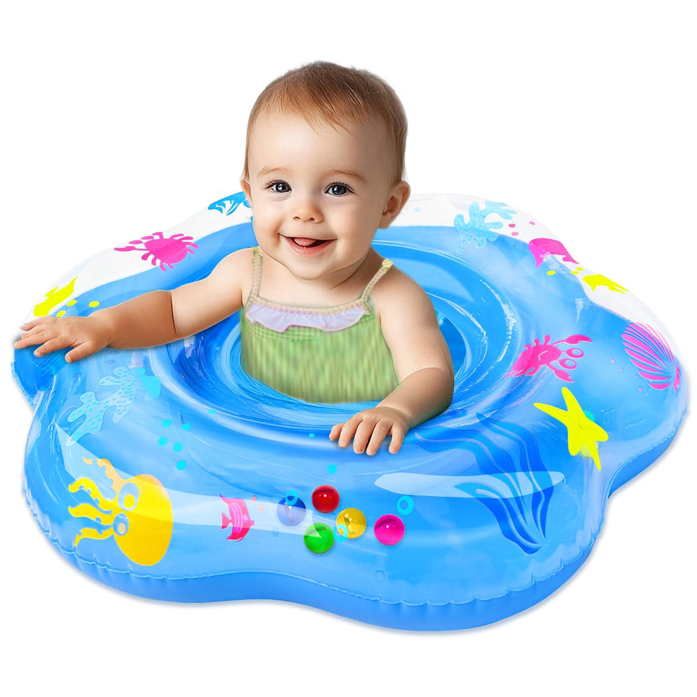 AMENON blue ocean theme baby float with friendly sea creatures for safer water play.
