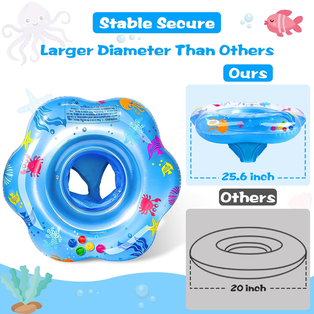 AMENON double airbag safety seat keeps baby upright and supported during fun pool sessions.