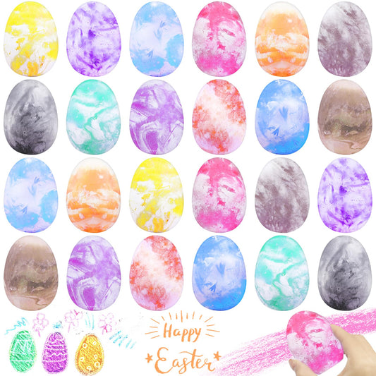 AMENON Easter Chalk Eggs on a sidewalk showing bright colors and 24-pack variety for outdoor art