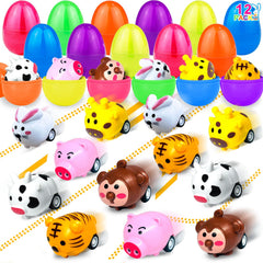 AMENON blue Easter egg with tiger pull-back car for egg hunts.