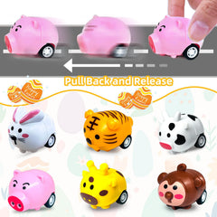 AMENON yellow Easter egg with bunny pull-back car for party favors.