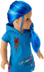 Truly Me doll showcasing long blue hair for styling versatility