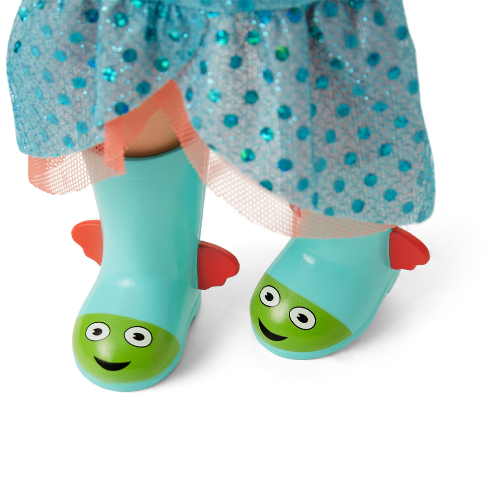 Blue wellies with red fins add playful undersea adventures