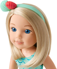 Camille doll wearing mermaid skirt for underwater storytelling