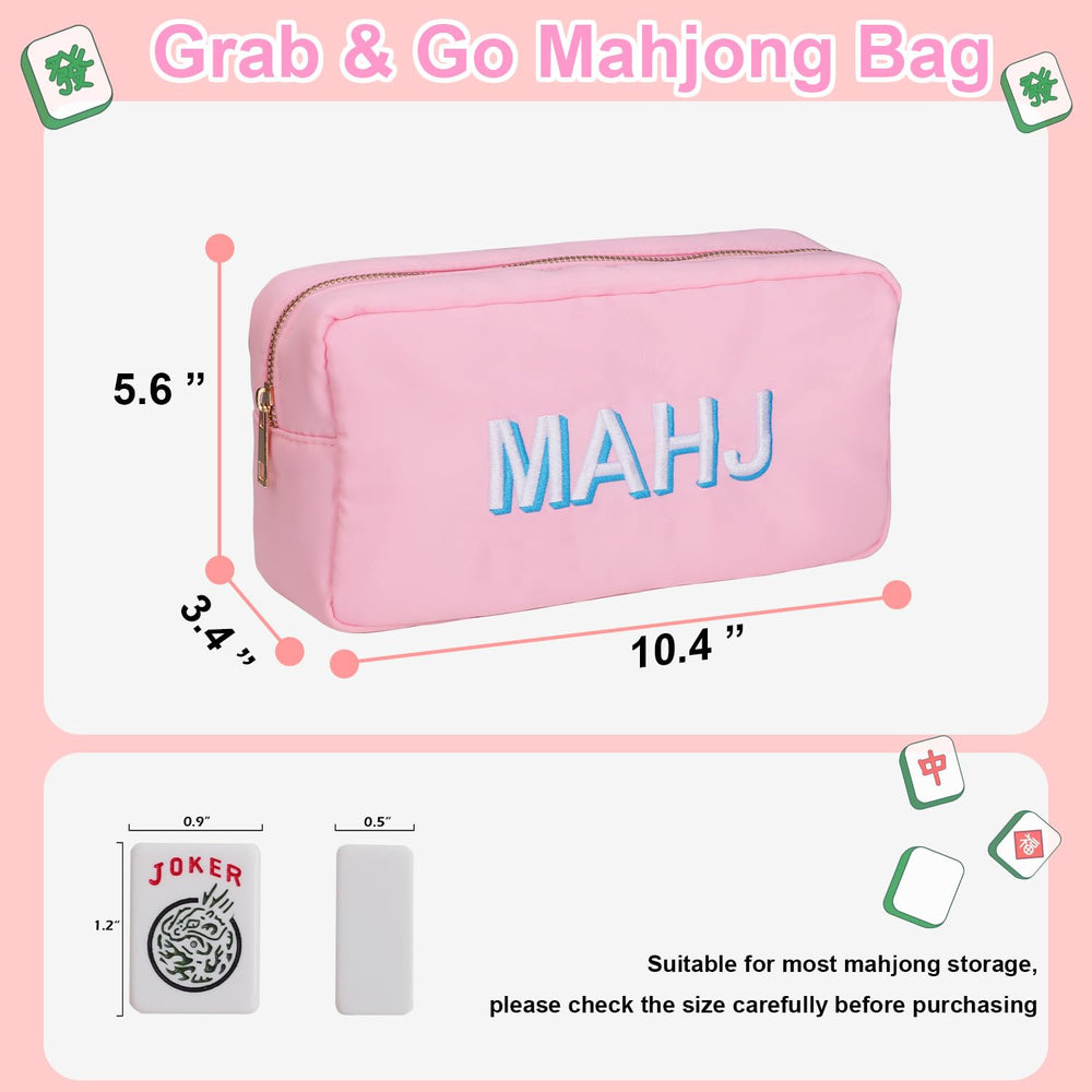 American Mahjong Tiles Bag features blue and white MAHJ embroidery for elegant flair
