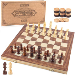 AMEROUS wooden chess board folded for easy portability and storage.