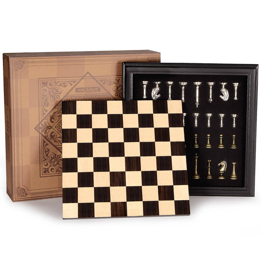 AMEROUS 12-5-inch wooden chess board with warm tones for focused play.