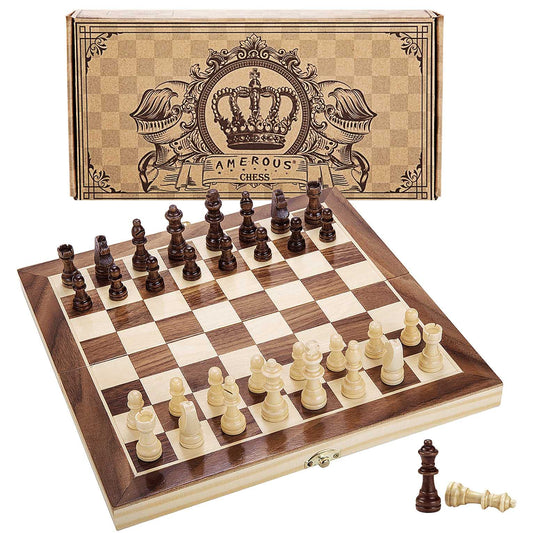 AMEROUS 12x12 folding chess board for easy travel and family play.