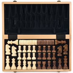 AMEROUS 15-inch wooden chess board opened for play with a smooth surface