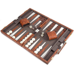 Dice, chips, and accessories arranged for AMEROUS backgammon set