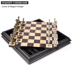 AMEROUS chess pieces in individual storage slots protect pieces and board.
