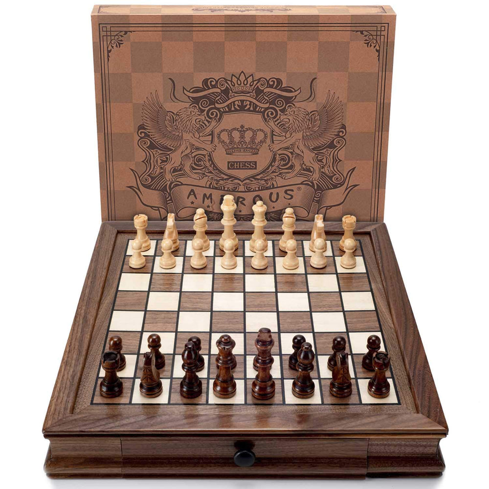 AMEROUS chess set storage drawers keep pieces neatly organized after play.