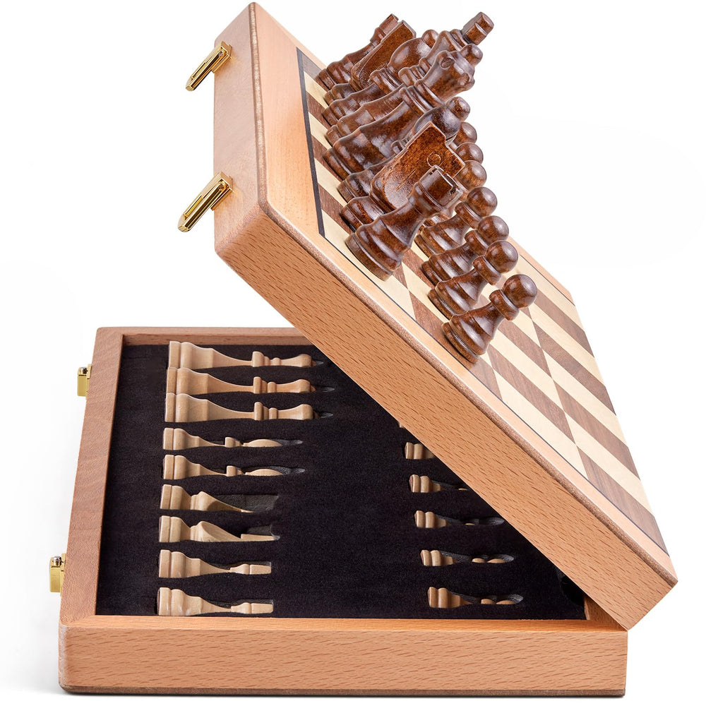 AMEROUS magnetic wooden chess board 15inch for stable travel play