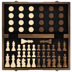 AMEROUS magnetic wooden chess board open for play on a flat surface
