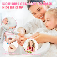Amerrly eye shadow palette close-up with kid-safe colors for gentle expression.