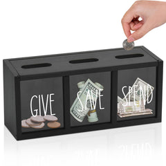 Ameuphercy wooden piggy bank wall-mount back view, stylish storage for coins.