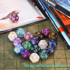 Amiven dice on wood surface, inviting setup for reflective practice