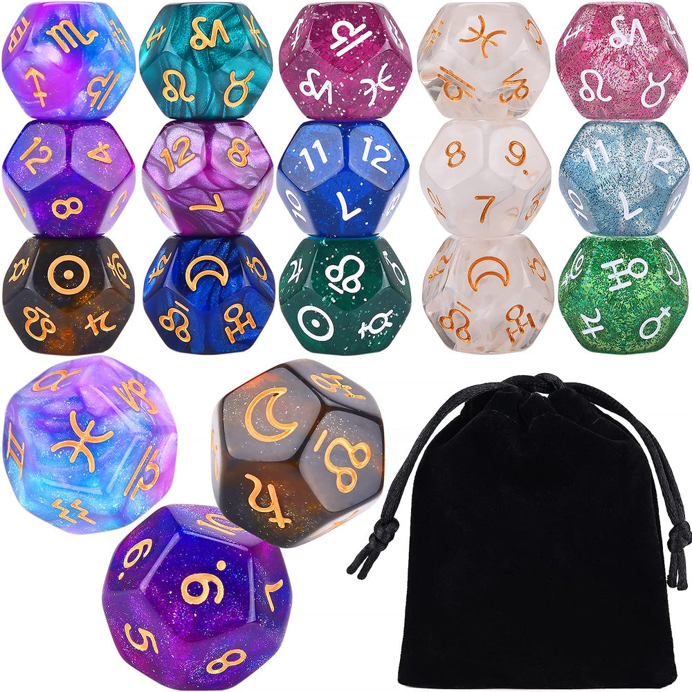Amiven astrology dice six-sets pack front, ideal for portable divination on the go