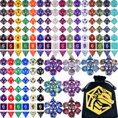 Amiven DND dice set arranged showing 30 pieces for a complete RPG collection.