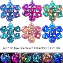 Amiven glitter dice reflecting iridescent sparkle, ideal for memorable roll results.