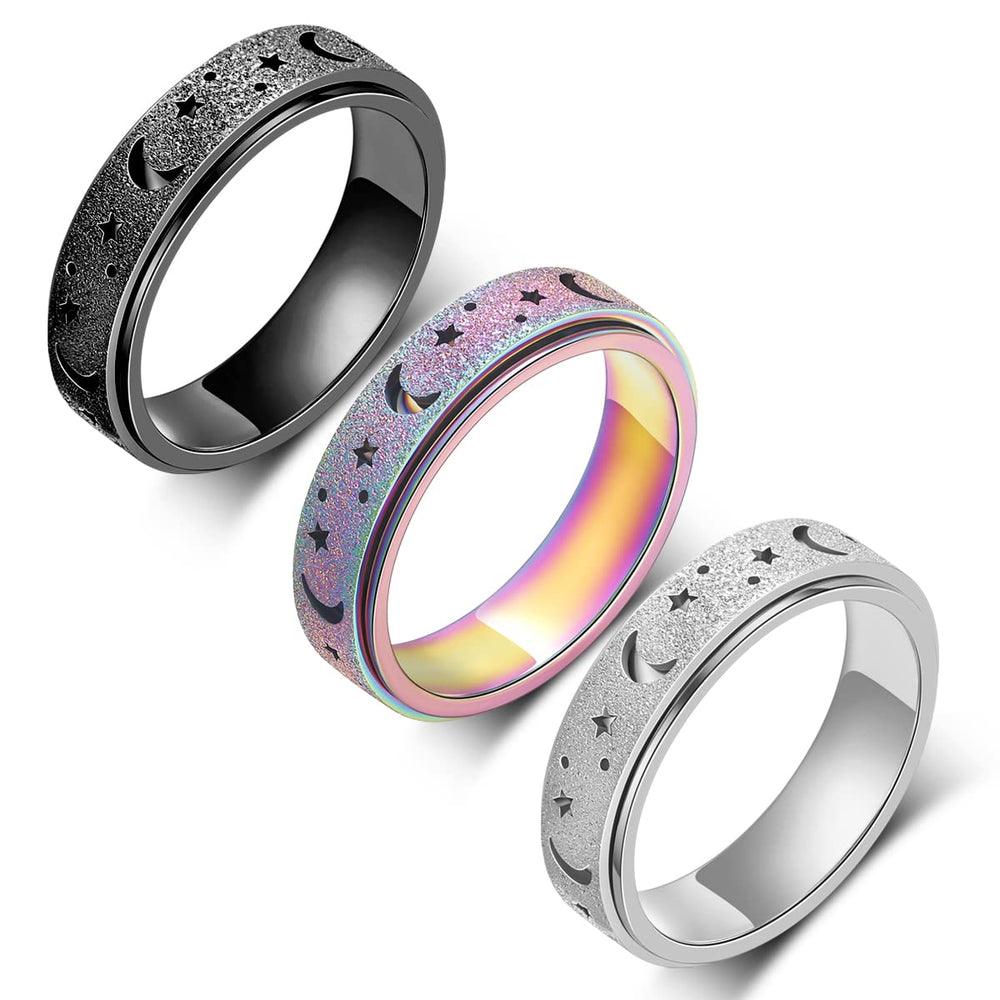 AmorArtSky anxiety ring Moon Star with sandblasted finish for fidget relief
