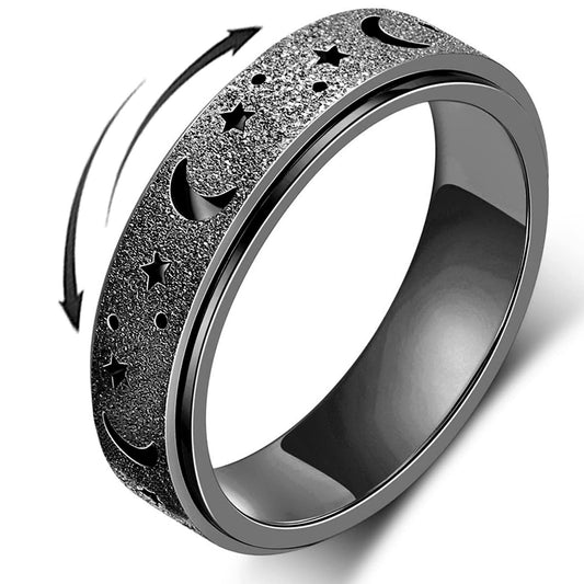 AmorArtSky Moon Star hollow outer spinner ring for calm focus on the go.