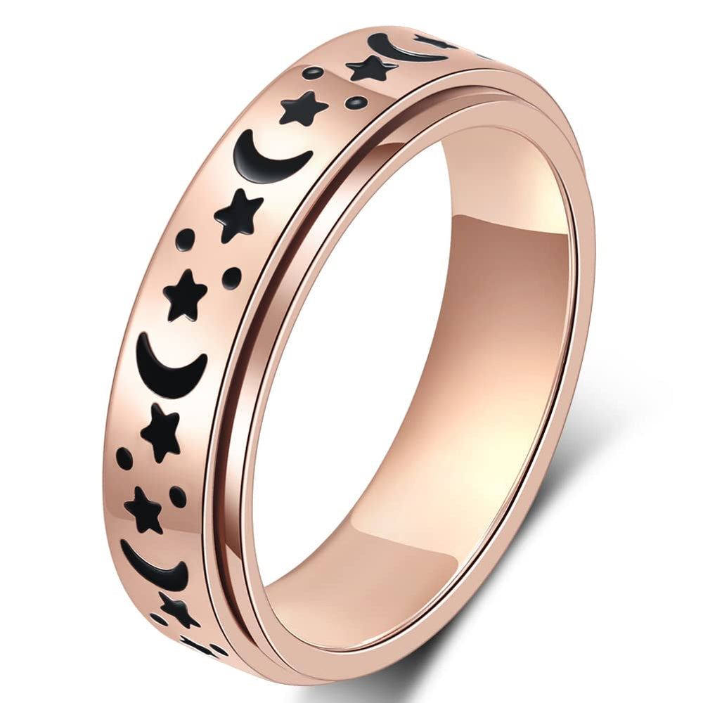AmorArtSky Moon Star Rose Gold spinner ring for daily wear with calming fidget potential