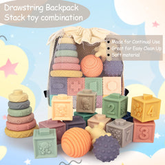 AmorBeBe teething-friendly stacking rings for gentle gum relief and play.