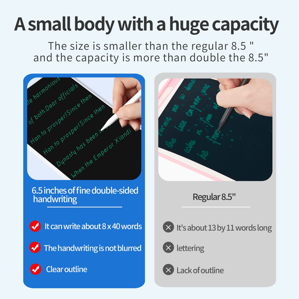 Amoretti Sonnet Mini LCD Writing Tablet side view, highlighting double-sided screens for multitasking.