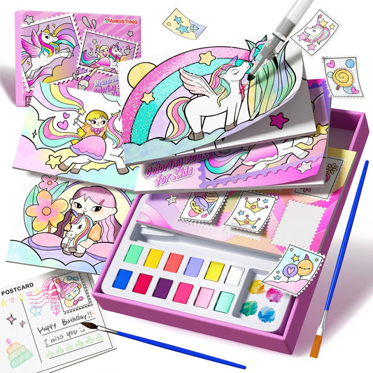 AMOSTING unicorn watercolor paints tray for mess-free creativity.