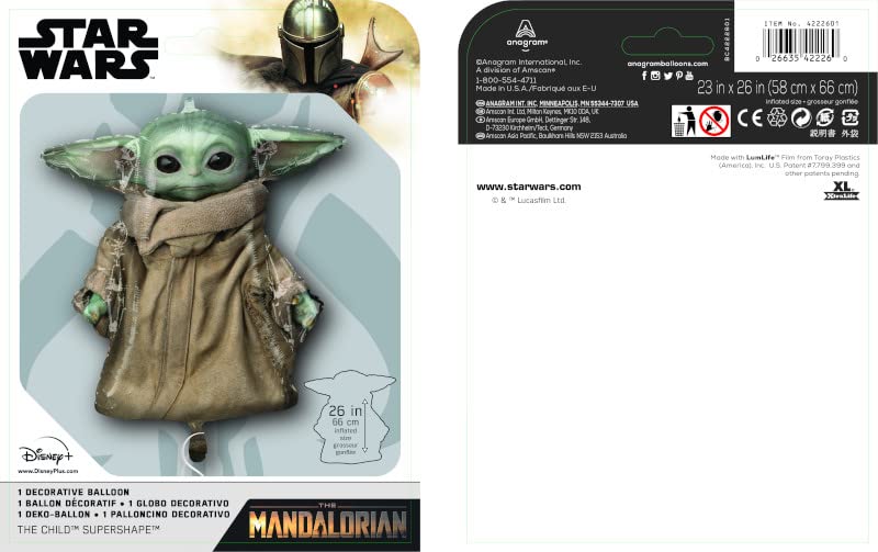 Amscan Mandalorian The Child foil balloon adds galaxy-themed flair to celebrations.