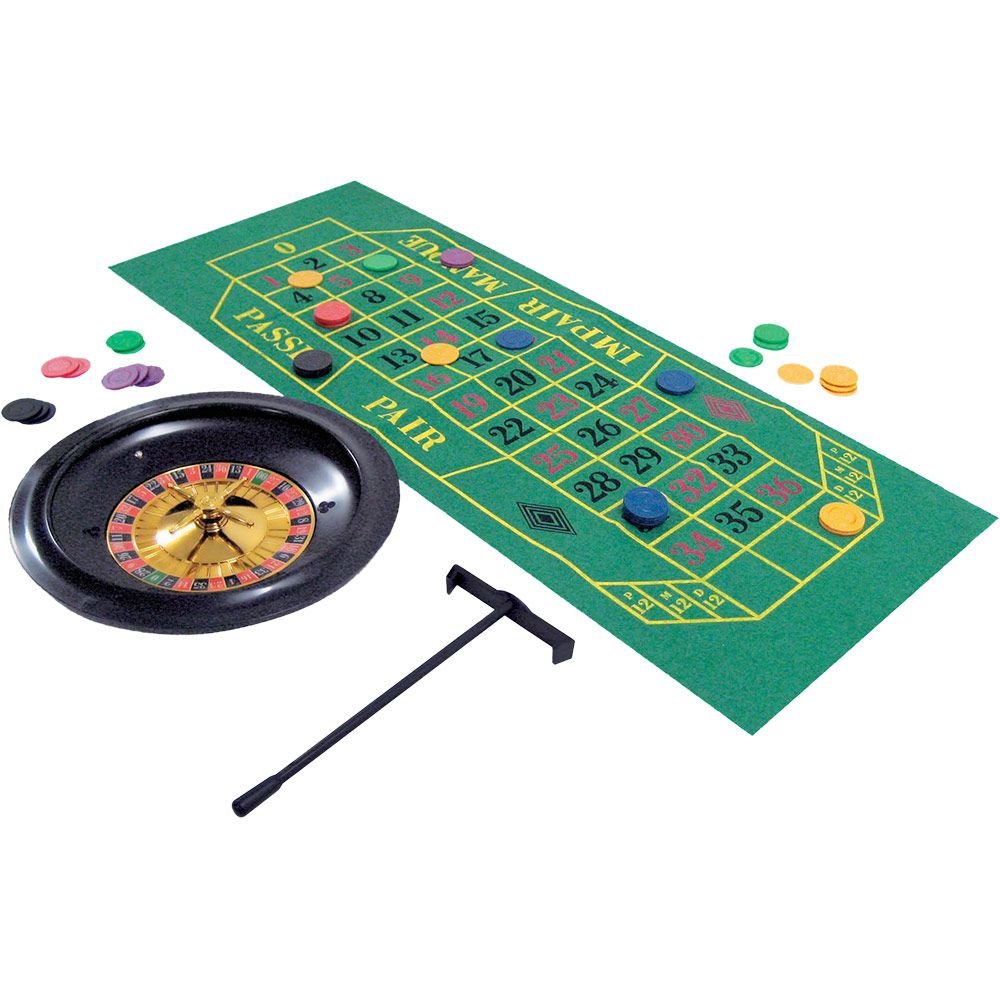 Amscan Party Roulette Wheel Set on a table for casino-themed game night.