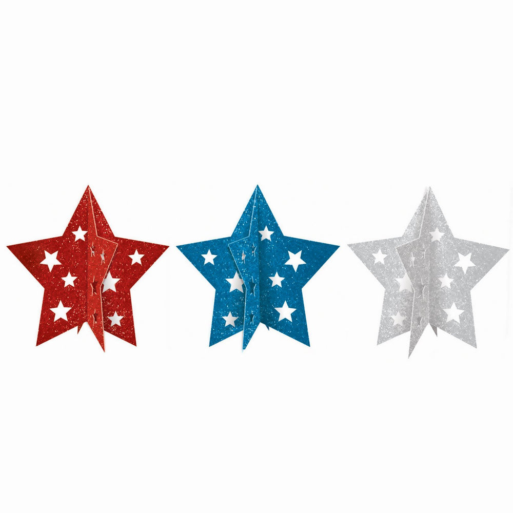 Amscan Patriotic Pride glitter mini 3D centerpiece for festive 4th of July tables.