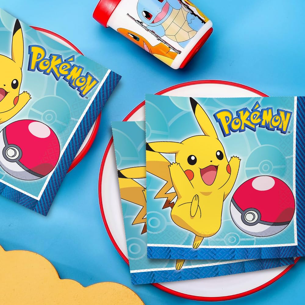 Amscan Pokemon napkins feature exclusive character design for a memorable party theme.