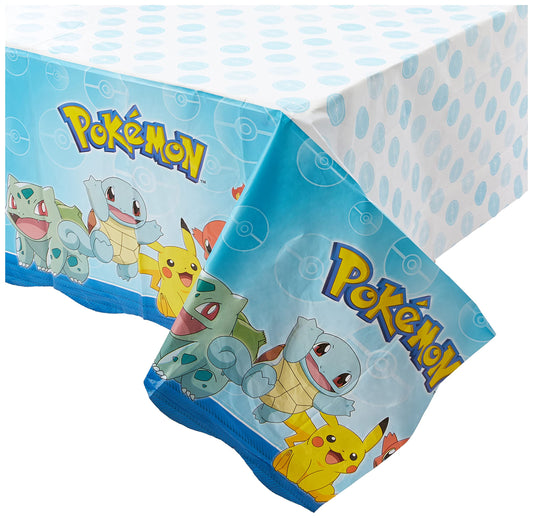 Amscan PokΓ©mon plastic table cover 54x96 protecting surfaces with vibrant graphics.