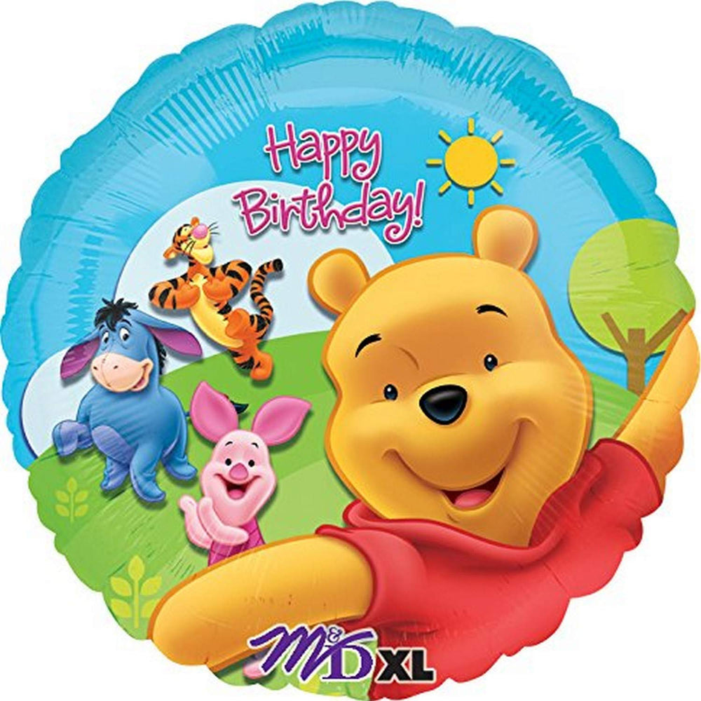 Amscan Pooh and Friends Sunny Birthday foil balloon, 18 inches, ideal for festive party decorating.