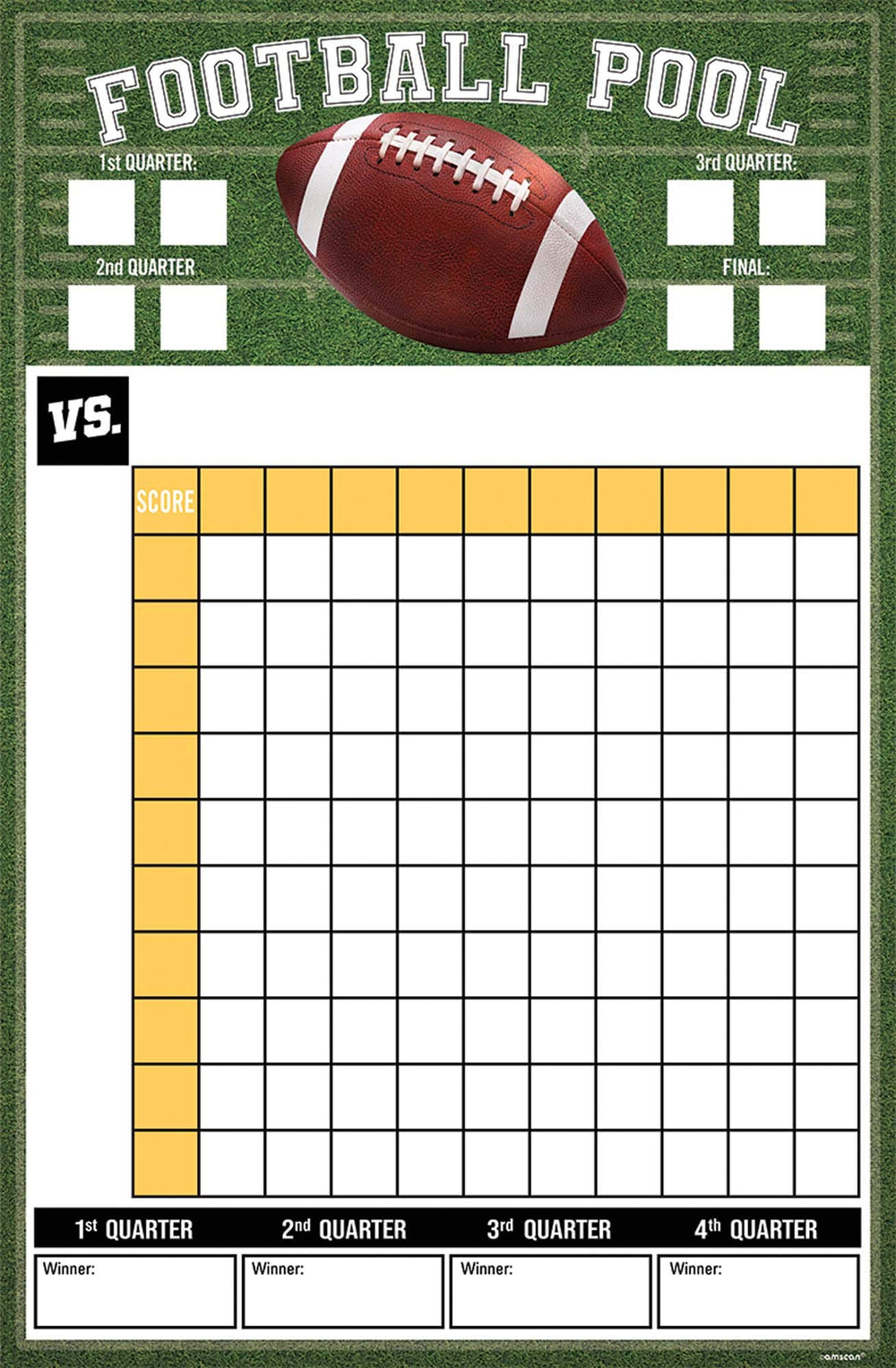 Amscan ultimate football pool game ribbons awarding quarter-by-quarter winners