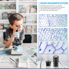 AmScope M162C-2L-PB10-WM compatible with adapter or batteries for portability.