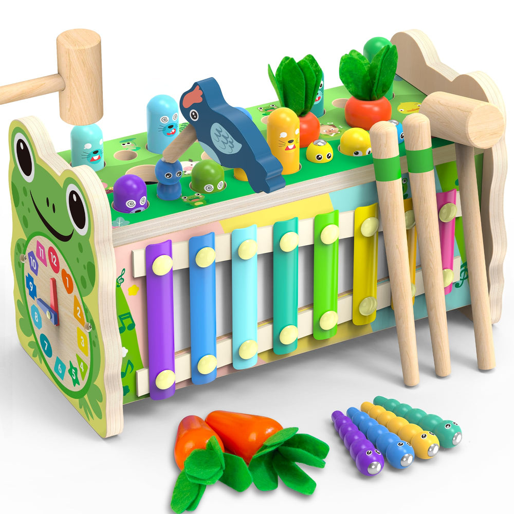 Amtreen Mole-Tapping close-up showing wooden hammer in action for hand-eye coordination.