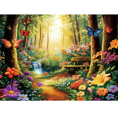 Amusding forest butterfly puzzle: vibrant forest scene enhances family game night.