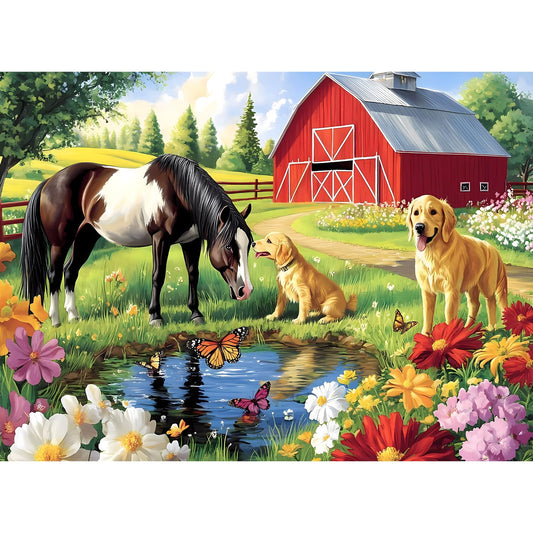 Amusding Golden Retriever-Horse on Farm Puzzle Box invites family fun and collaboration.