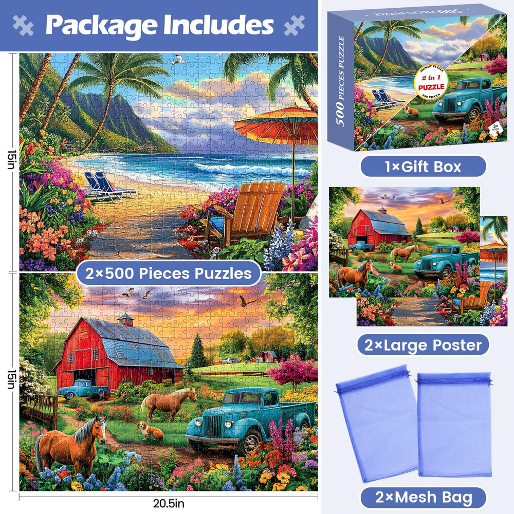 Amusding Two-in-One 500-piece puzzle set: versatile challenge for groups.