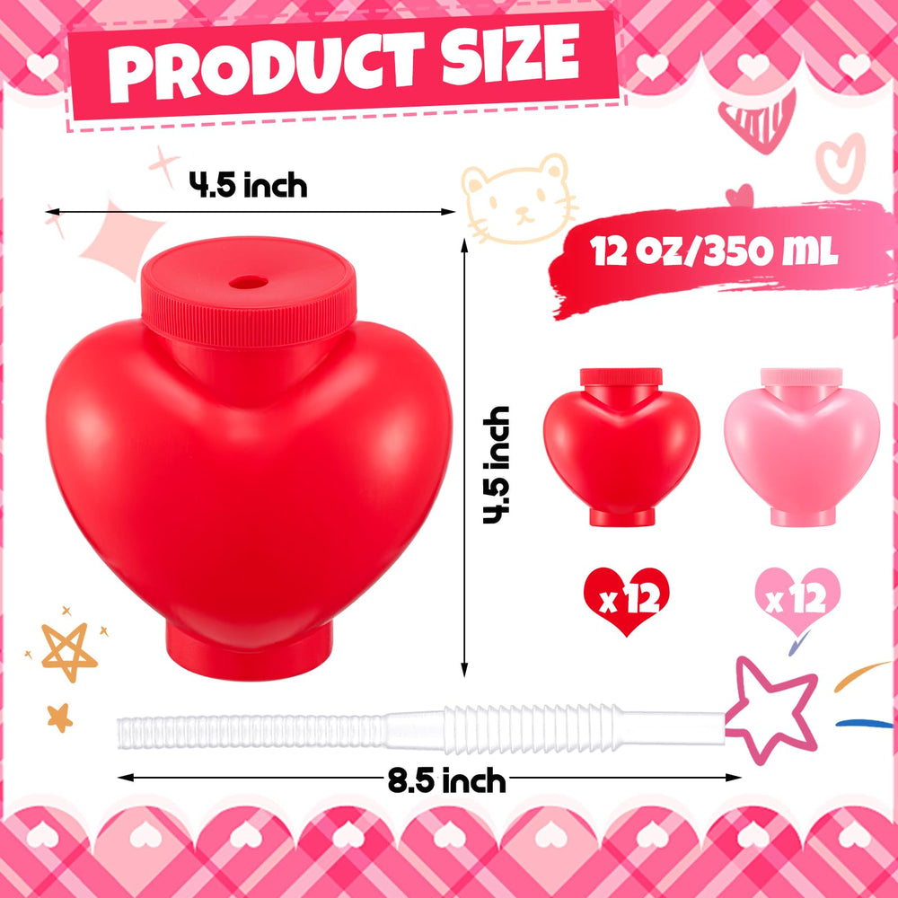 Amyhill heart-shaped cups with lids and straws in pink, suitable for classroom activities