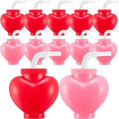 Amyhill heart-shaped cups with lids and straws in red, 12 oz, ideal for kids' party favors