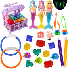 AMZFAVOR mermaid pool toys collection sparks imaginative water play and treasure hunts.