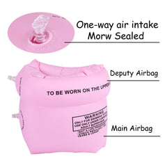 AMZQNART arm floaties pink-blue pack with pump-ready design for quick inflation.