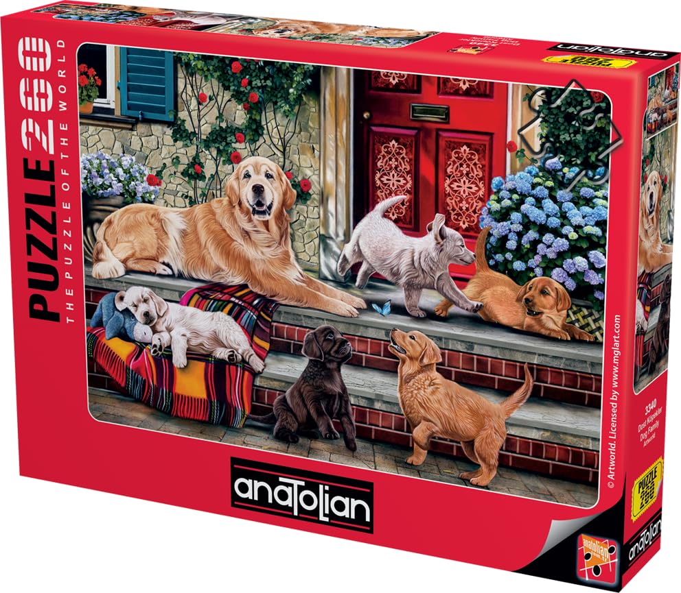 Anatolian Dog Family 260-piece puzzle finished scene with bright colors for satisfaction.
