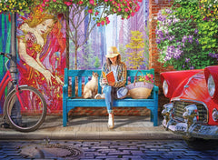 Anatolian Morning Reading 1000-piece puzzle box view highlighting sturdy stand and bright colors for family bonding.