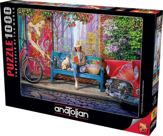 Anatolian Morning Reading 1000-piece puzzle close-up promoting mindful focus and vivid colors.