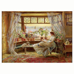 Anatolian Puzzle Reading by the Window finished 26x19 view helps gauge progress